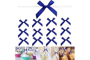 GUIFIER 100 PCS 3 Inches Satin Bow Twist Ties, Ribbon Twist Tie Bows for Treat Bags, Pretied Bows, Twist Tied Bows with Wire for Bags, Pre Tied Ribbon Bows for Baby Shower, Favors, Popcorn(Royal Blue)