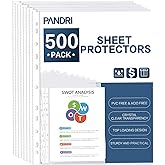 Sheet Protectors, PANDRI 500 Pack Clear Heavy Duty Plastic Page Protectors Sheet Reinforced 11-Hole Fit for 3 Ring Binder Fits Standard 8.5 x 11 Paper, 9.25 x 11.25 Top Loaded, Excluding Acid
