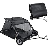 Shulemin ​44-Inch Tow Behind Lawn Sweeper - Pull Behind Lawn Sweeper | Heavy Duty Leaf Sweepers Adjustable Height &amp; 25Cu Ft Hopper Tractor Attachment with Dump Rope &amp; Rubber Wheels​​ Black