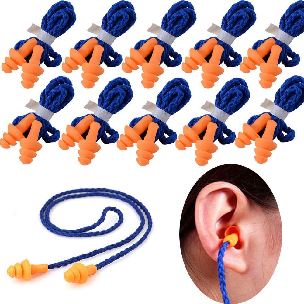 10 Pairs Soft Silicone Corded Ear Plugs Individually Wrapped Reusable Sleep Swim Noise Hearing Protection Earplugs Music Concerts Construction Shooting Hunting Motor Sports : Sports & Outdoors