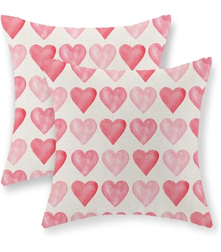 Valentines Pillow Covers 18X18 Inch Set Of 2,Pink Love Heart Throw Pillows Case
