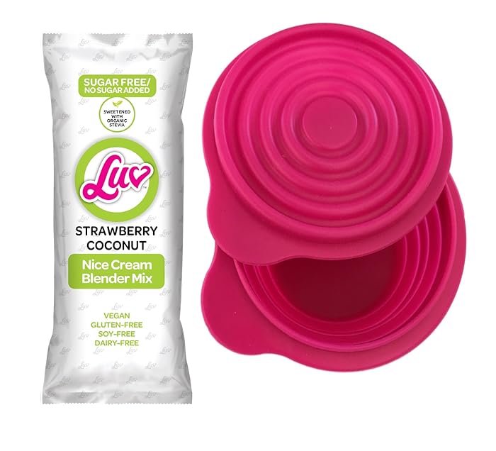 LUV Strawberry Ice Cream Mix Improved and Reusable Bowl for Blender - No Added Sugar Non-Dairy Frozen Dessert - Gluten Free Vegan Low Net Carb Keto Friendly Fat Bomb Paleo Ice Cream Snack