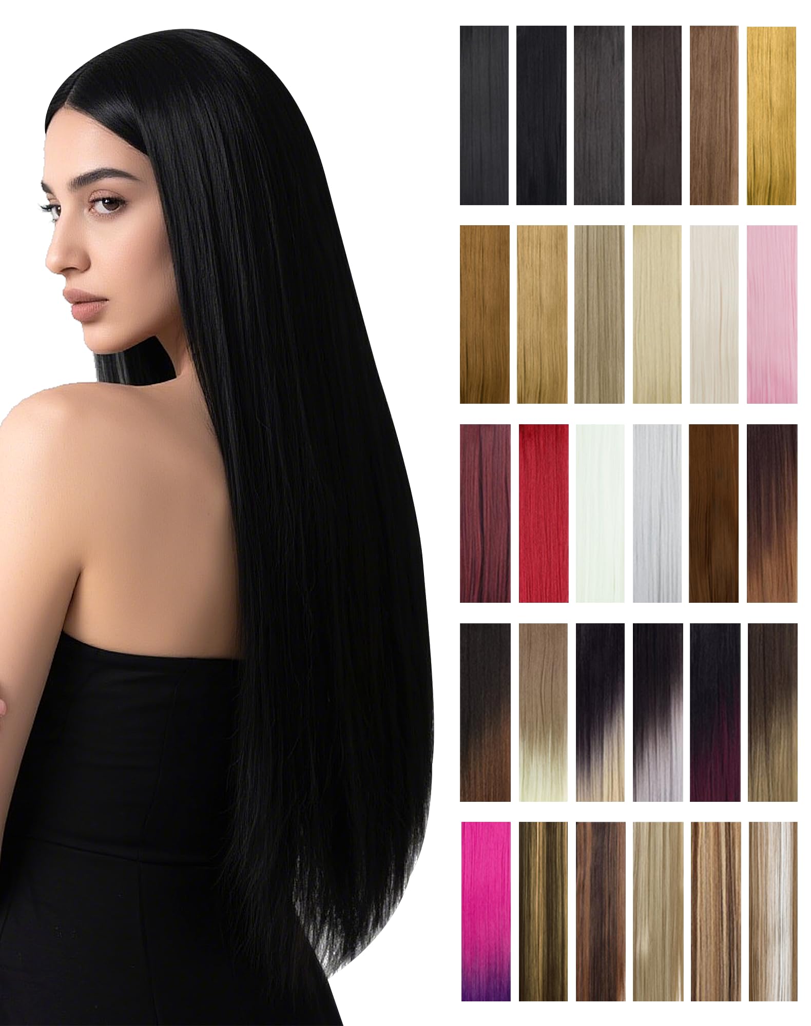 Super Deerlet 7Pcs 16 Clips Double Weft Clip in Full Head Hair Extensions Clip on Silky Synthetic Straight Hairpieces