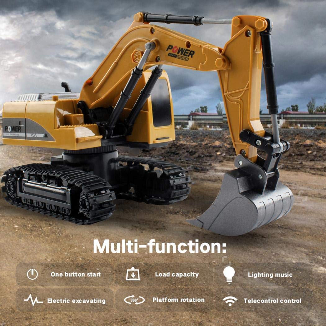 banlany 1:24 Four-Wheel Drive Crawler Excavator Remote Control Car Toy Educational with Light Toy Gift for Kids