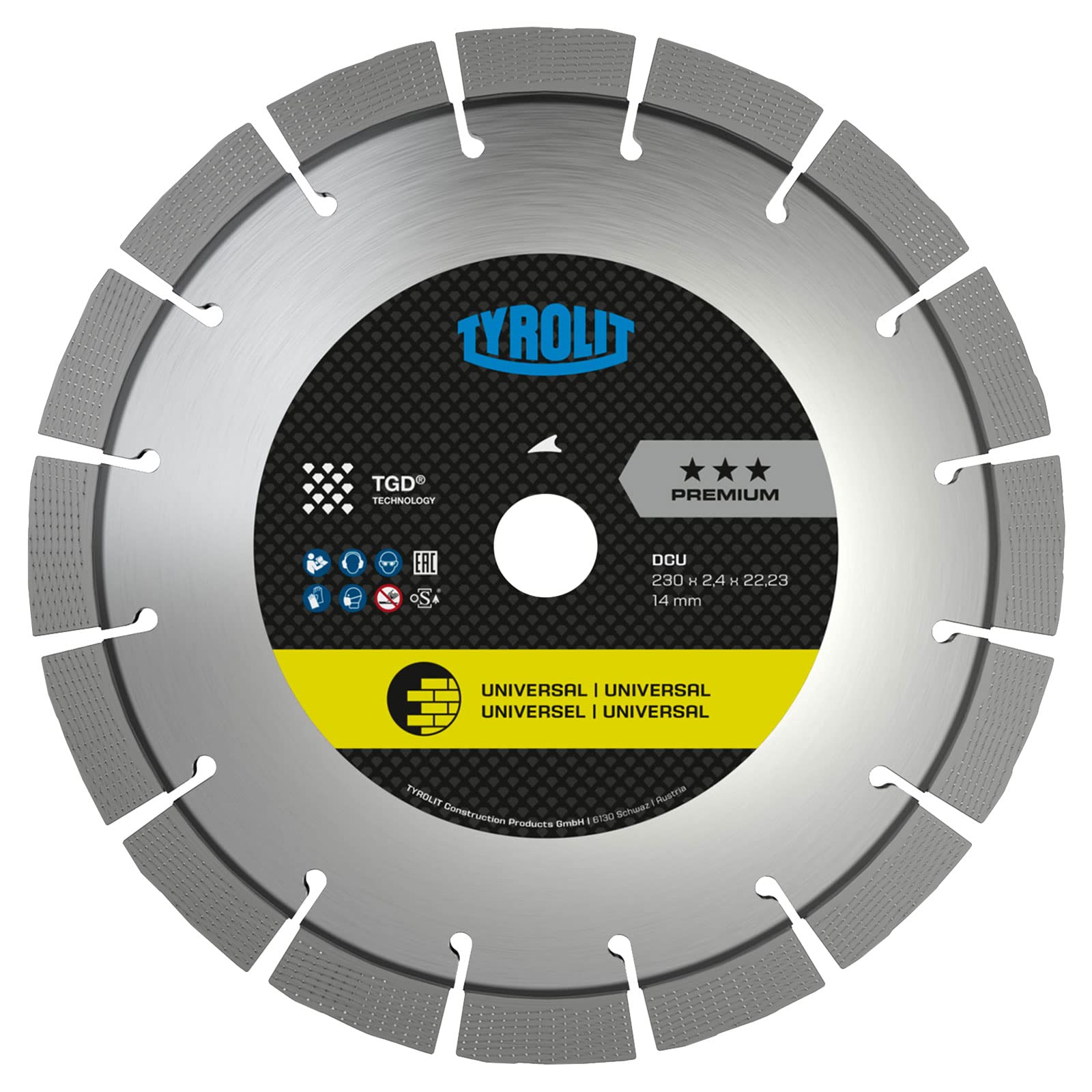 TYROLIT Diamond Cutting Disc DCU*** TGD 230 x 2.4/14 mm for Building Materials