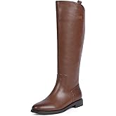 Modatope Knee High Boots Women Rounded Toe Flat Retro Bais Opening Low Chunky Heel Riding Boots