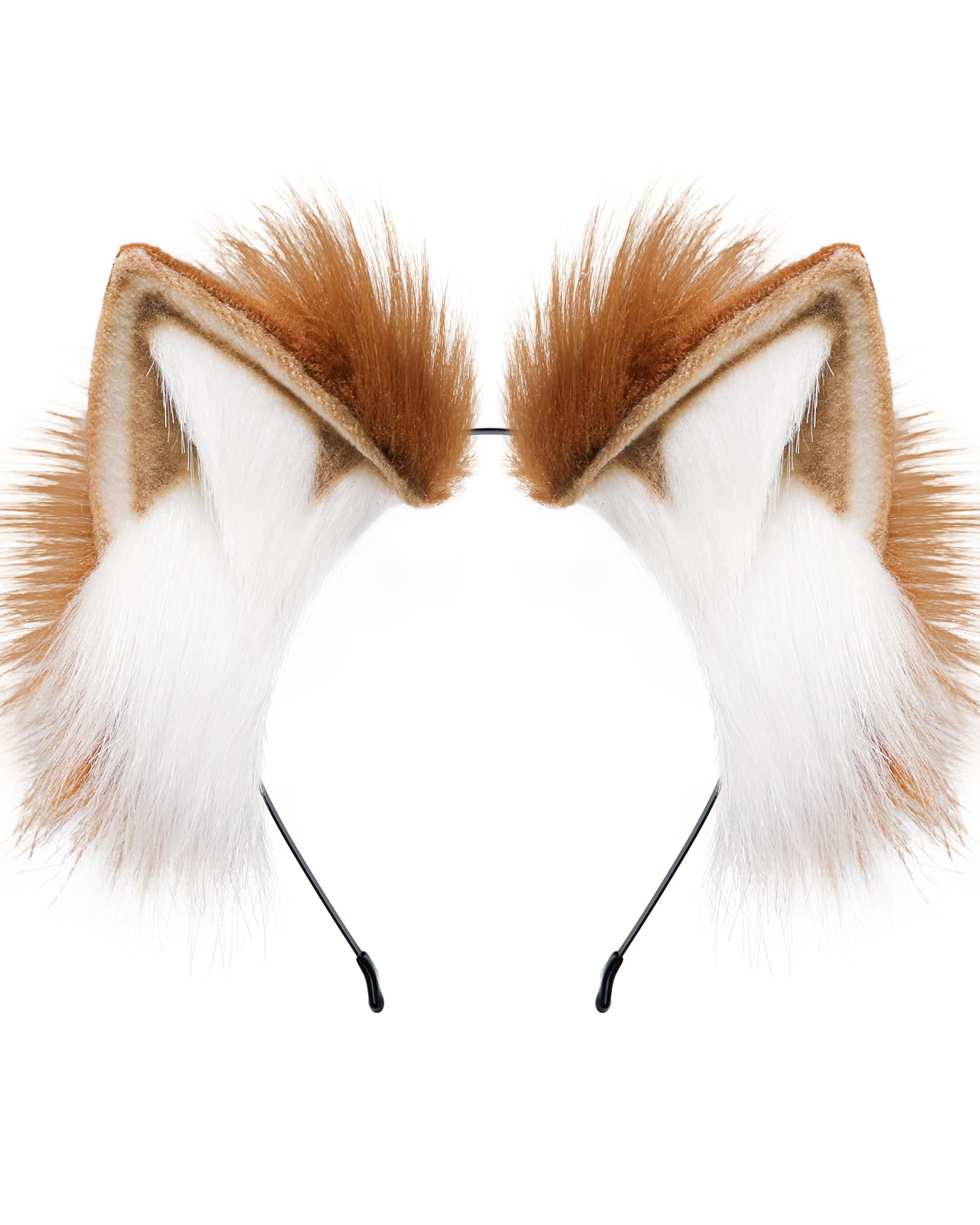 ZFKJERS Furry Fox Wolf Cat Ears Headband Adult Cosplay Costume Hair Accessory for Halloween (Khaki White) — image 1