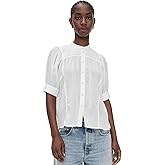 Madewell Women's Embroidered Puff-Sleeve Band-Collar Shirt