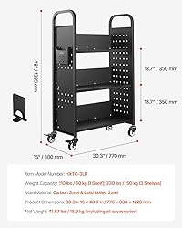 VEVOR Rolling Library Book Cart, 330 lbs