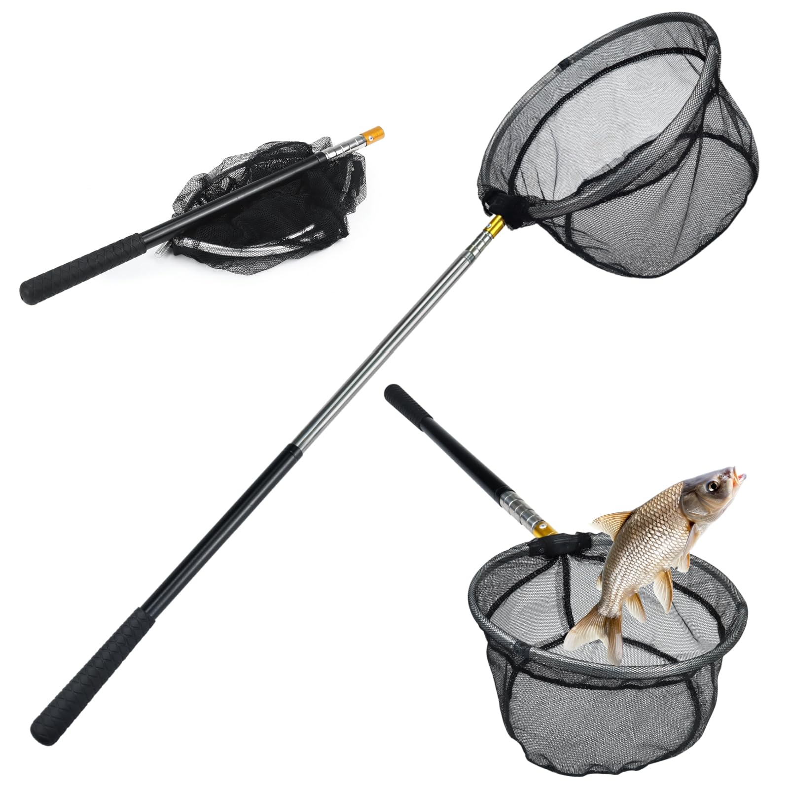 Fishing Landing Net Fishing Net Telescope Foldable Collapsible Extensible Fishing Accessories for Fishing Bird Butterfly Catch Release Lightweight Portable Aluminum Alloy Frame Handle