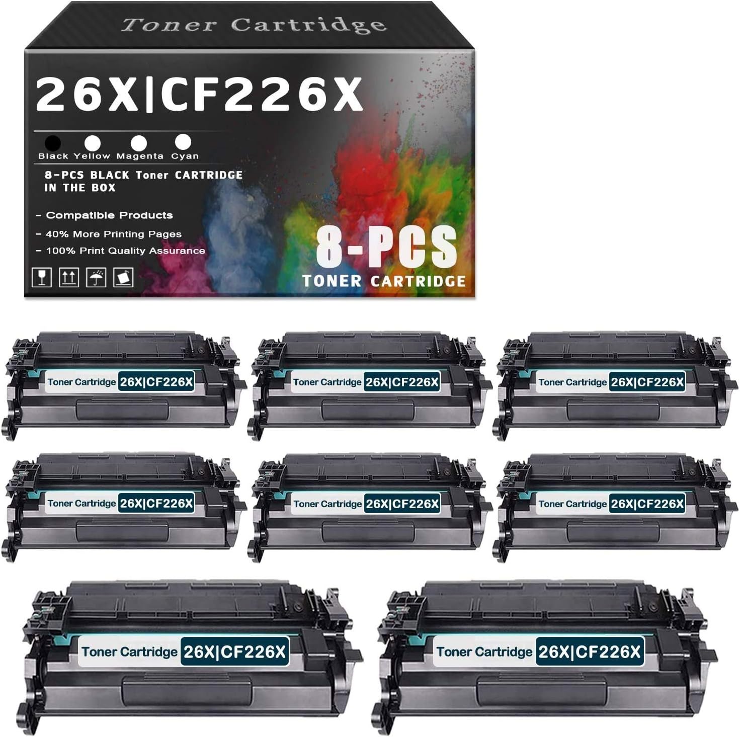 8Pack 26X CF226X Black Toner Cartridge Compatible for HP