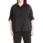 Max Studio Women's Plus Size Utility Tab Sleeve Shirt