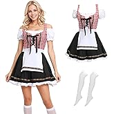 Oktoberfest Costumes for Women Dirndl Dresses German Dress with Stockings Festival Bavarian Halloween Costume Beer Carnival