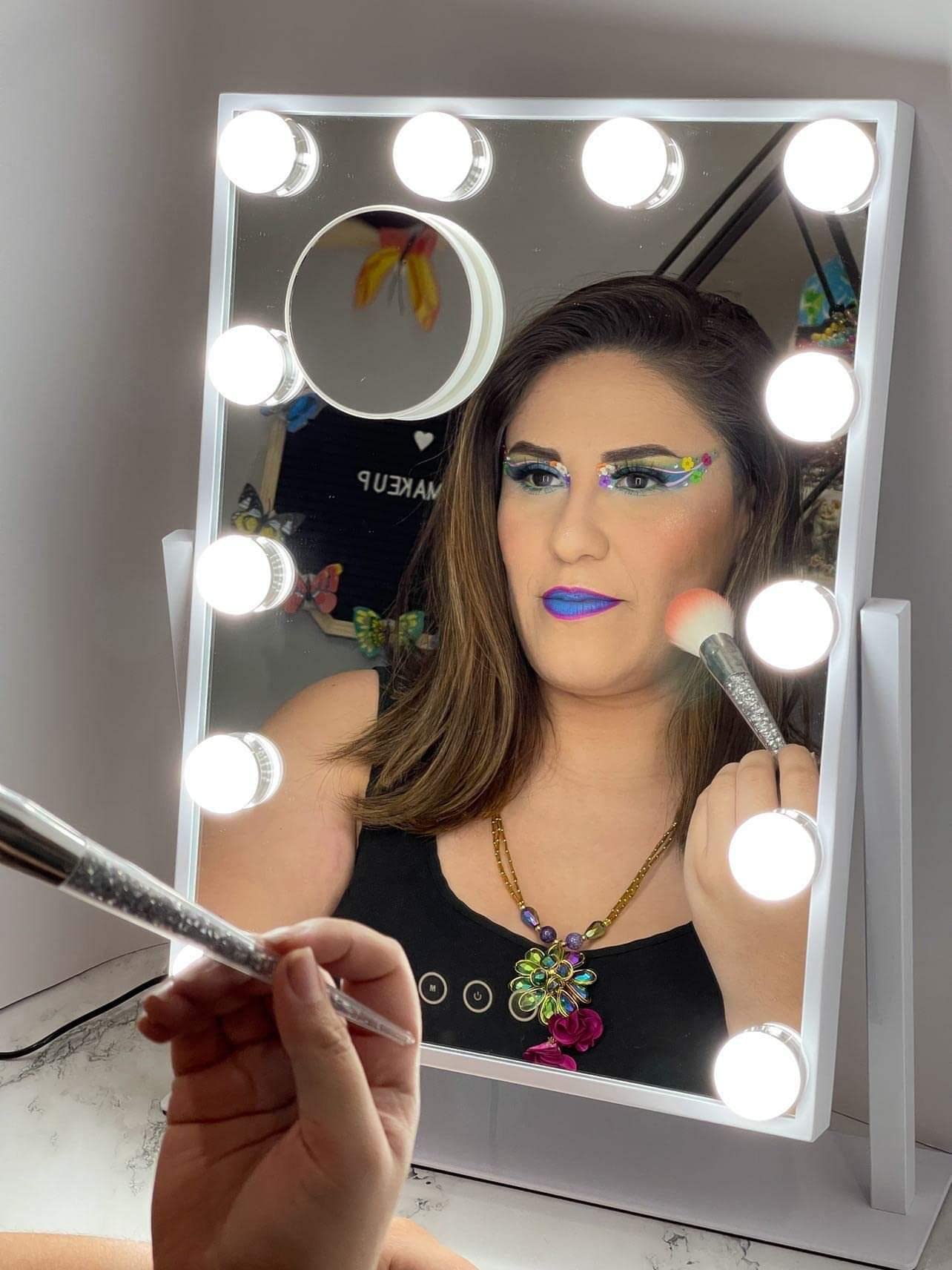 Vanity Mirror with Lights,Lighted Vanity Mirror with 12 Dimmable Bulbs for Dressing Room & Bedroom,3 Color Lighting,Modes Detachable 10x Magnification 360°Ratation