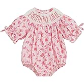 Lamuusaa Toddler Baby Girl First Birthday Outfit Smocked Birthday Girl Embroidery Romper Cupcake Bow Bodysuit Summer Outfit