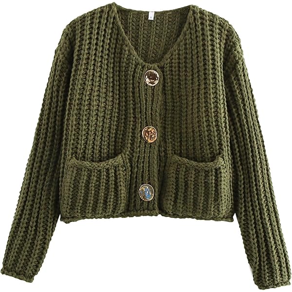 Yimoon Women's Cropped Cardigan Sweaters Button Down Chunky Knit