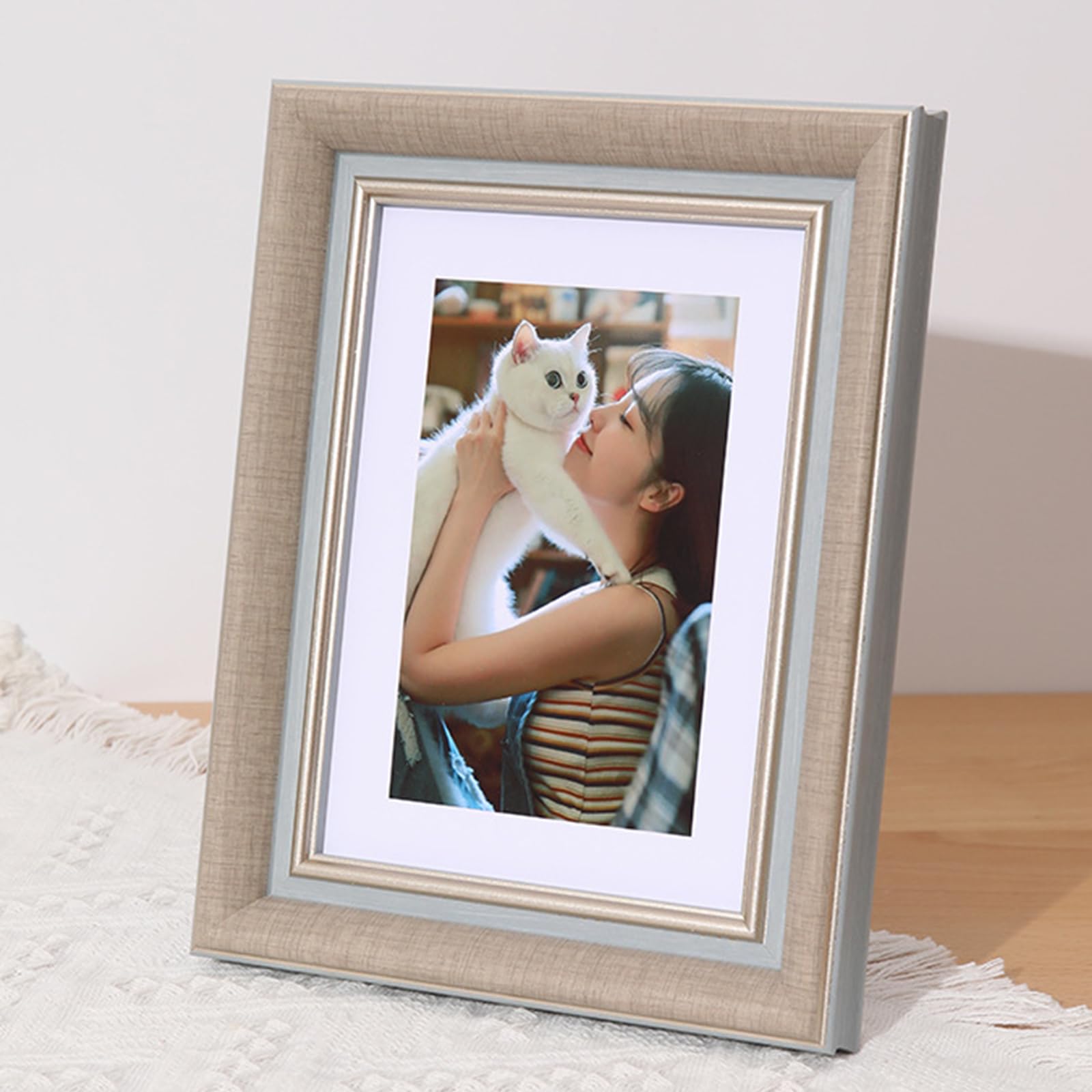 marysgift Photo Frames 8x6 Wedding Gifts for Bride and Groom for Table Top Picture Frame Made of Wood for Photos Posters Puzzles (Flax,8") — image 1