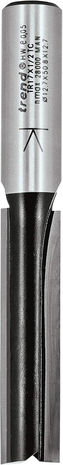 Trend Trade Straight Two Flute Router Cutter, 1/2 Inch Shank, 12.7mm Cut Diameter & 50mm Cut Length, Tungsten Carbide Tipped
