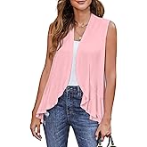 Zeagoo Women's 2025 Sleeveless Draped Summer Cardigan Lightweight Ruffles Hem Vest