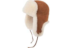 Zessano Leather Aviator Russian Ushanka Trapper Winter Fur Hat - Unisex Shearling 100% Leather Sheepskin Hats for Men Women