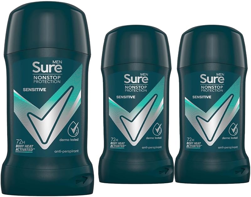 Sure Men Sensitive Antiperspirant Deodorant Stick 72H Nonstop Protection Pack