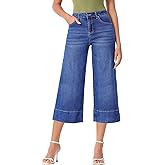 EVALESS Wide Leg Jeans for Women High Waisted Capri Pants Trendy Stretchy Straight Baggy Denim Pants