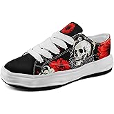 Gothic Skull Canvas Sneakers Unisex Lace-Up Punk Shoes for Streetwear, Casual Walking or Halloween