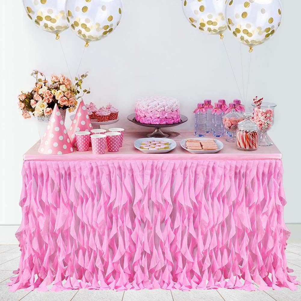 Amazon Com Haperlare 9ft Curly Willow Pink Table Skirt Tulle