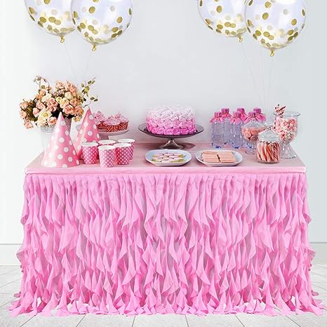 Amazon Com Haperlare 14ft Curly Willow Pink Table Skirt Tulle