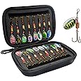 Vkinman 16 Pcs Fishing Lures Spinner Bait with Treble Hooks for Bass Trout Salmon Fishing Tackle Spinnerbait Spoons Metal Seq