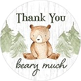 Woodland Teddy Bear Baby Shower Thank You Stickers, Thank You Beary Much, We Can Bearly Wait - 40 Count