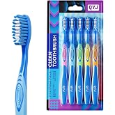 QYJ Manual Medium Bristles Toothbrush for Adults,Whitening Toothbrush with Spiral Medium Bristles for Smoke Tea Coffee Stain, Deep Plaque Removal, Rounded Bristle Tips for Gentle Cleaning, 5 Pack