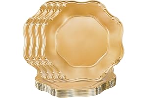 ZOOFOX Set of 12 Antique Gold Charger Plates, 13" Round Embossed Chargers for Dinner Plates, Decorative Plate Chargers with E