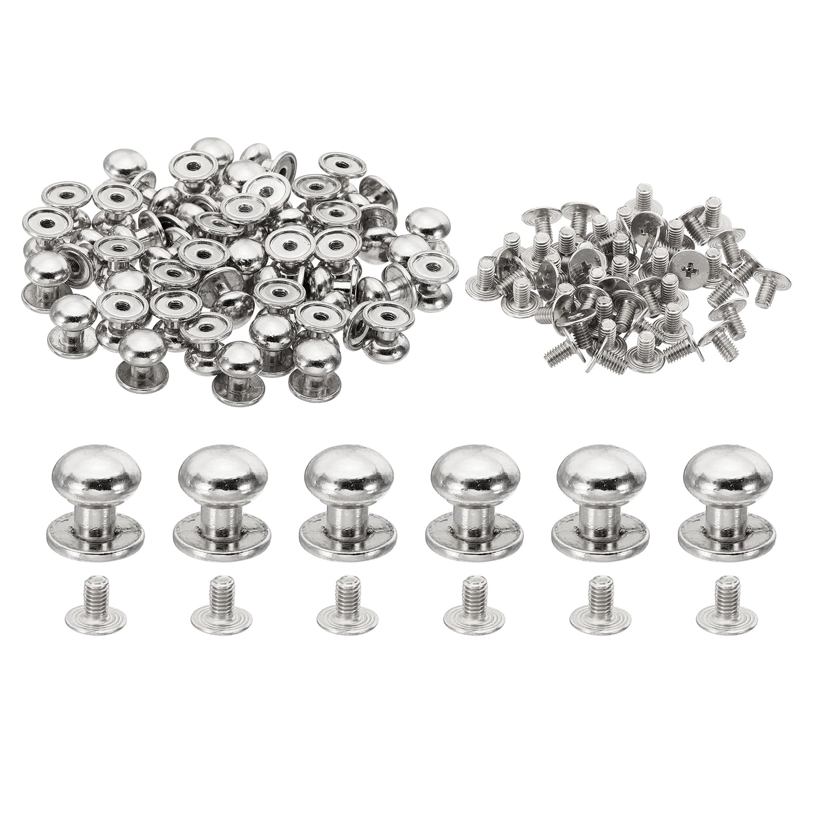 PATIKIL 10mm Leather Rivets, 30 Sets Round Button Head Studs Metal Screw Studs Posts Chicago Screws Rivet for Clothing Leather Crafts, Silver Tone