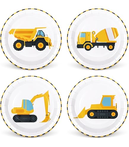 Meri Meri Dumper Truck Party Plates - Pack Of 8, Shiny Holographic Foil Construction Vehicle Plates For Kids - View #3
