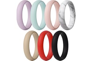 ThunderFit Women’s Silicone Engagement Rings, 5.5mm Wide, 2.1mm Thick, Wedding Rubber Bands, Variety Multipack 1/2/3/4/7