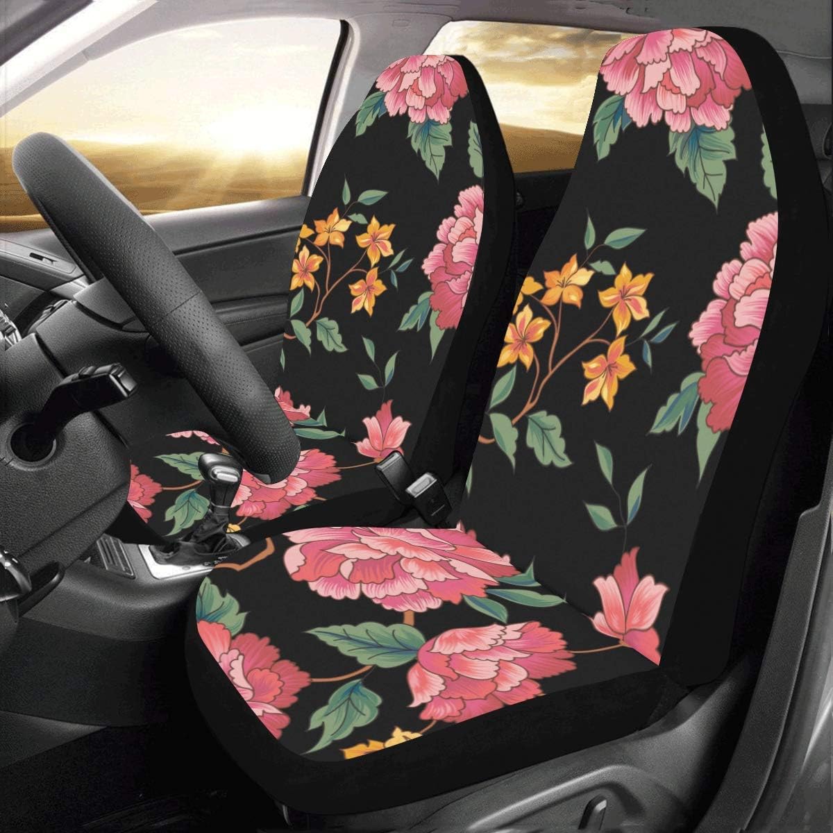 Entemne Autositzbezüge Vordersitze - Violette Blumen Elefant Design, Atmungsaktiv & Universell