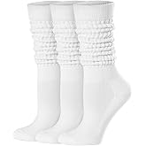 Mcool Mary Slouch Socks for Women Cozy Cotton Calf Retro Scrunch Tube Boot Socks for Casual 3 Pairs