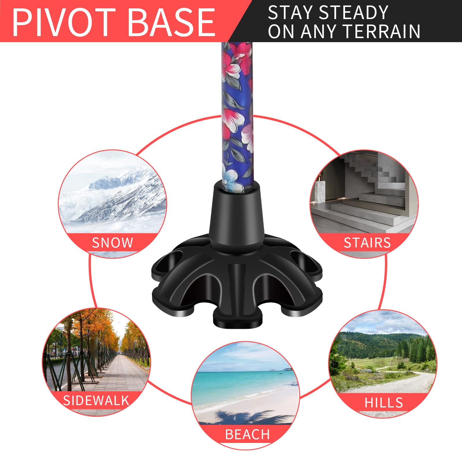 Walking Cane LIXIANG Cane for Man/Woman | Mobility & Daily Living Aids | 5-Level Height Adjustable Walking Stick | Comfortable Plastic T-Handle Portable Walking Stick Folding Cane