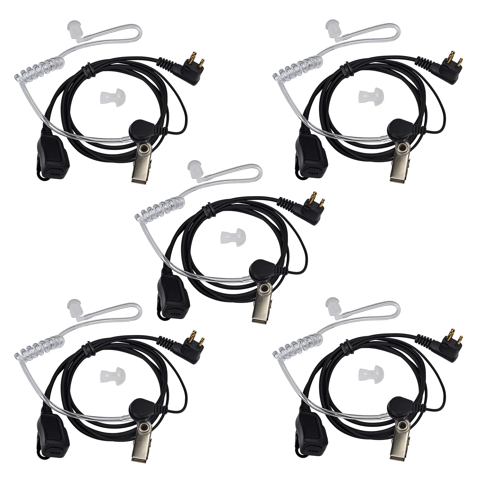 HYSHIKRA Covert Air Acoustic Tube Walkie Talkie Earpiece Headset with PTT and Microphone Compatible for Motorola GP300 CP040 DP1400 CLS1110 Two Way Radio (5 pcs)