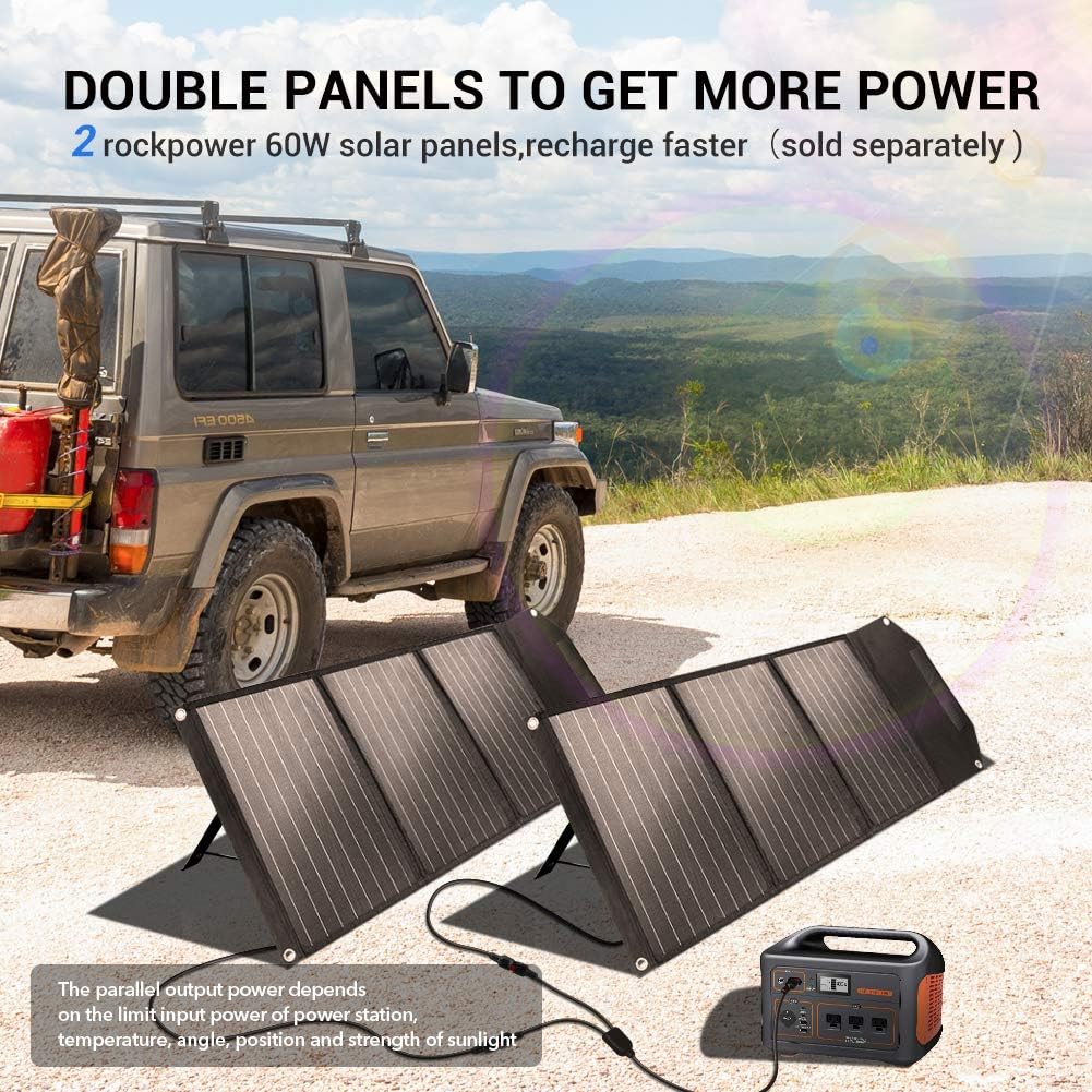 ROCKPALS RP081 60w Portable Solar Panel with Parallel Cable, Kickstand, USB-C and QC 3.0, Upgraded Foldable Solar Panel Charger for Jackery Power Station : Electronics