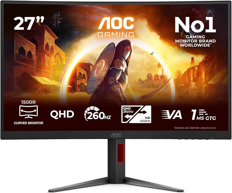 CQ27G4Z2 27 Zoll Curved, WQHD Monitor, 250Hz, Fast VA Panel, 1ms GtG, Adaptive Sync, HDR400, FreeSync Premium, Höhenverstellung,(2560x1440 HDMI 2X 2.0 DP 1x 1.4) Schwarz