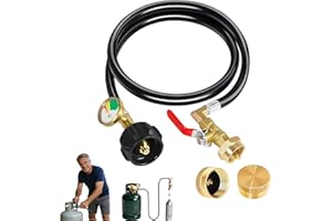Propane Refill Adapter Hose with Gauge and Control Valve, for Monitoring and Refilling1 Lb Bottles and Large Tanks, Heavy-Dut
