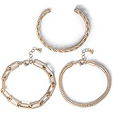 Jessica Simpson 3-Piece Bracelet Set, Gold-Tone Chunky Bracelets 7.5"+2" and Bangle