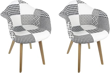 Meubletmoi Lot De 2 Fauteuils Patchwork Noir Et Blanc Design Graphik Chic Pieds Bois Hetre Massif Confortable Et Robuste Lidy Amazon Fr Cuisine Maison