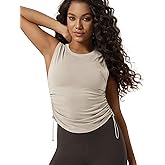 ODODOS Women's Side Ruched Muscle Tee PeachSoft Sleeveless Shirts Crew Neck Tank Tops