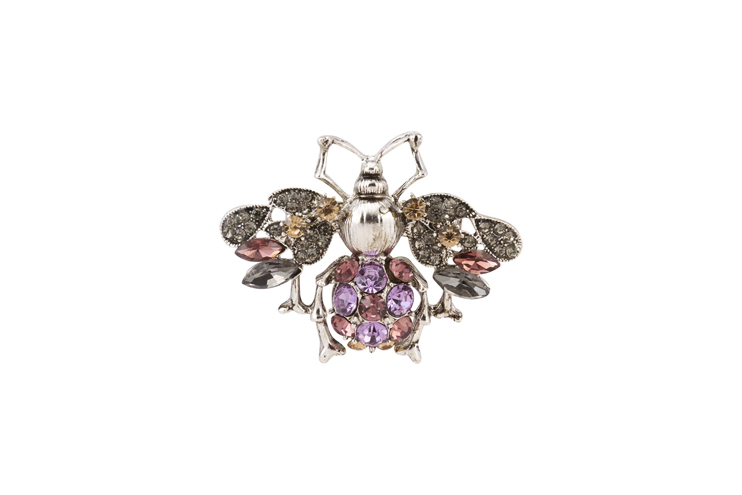 Brooch Lapel Pin for Men Silver Bee with Violet Pink Champagne Stones Studded Lapel Pin for Men and Women LP-46