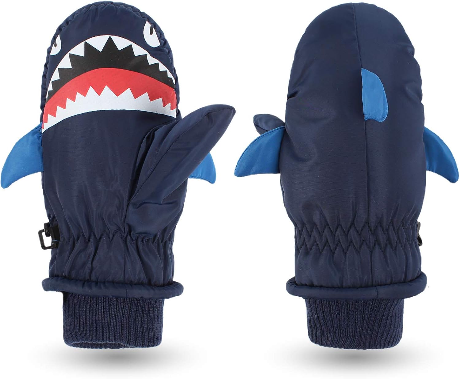 Pesaat Shark Waterproof Kids Gloves Warm Boys Girls Mitten For Winter Children Outdoor Glove With String (Navy)