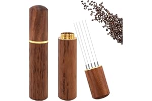 ZAYIN Espresso Coffee Stirrer, Espresso Distribution Tool Coffee Stirring Tool,Professional Barista Hand Needle Type Distribution Tool 5 Needles 0.4mm Natural Wood Handle and Stand