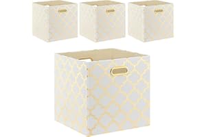 Fboxac Cube Storage Bins 13×13 Fabric Foldable Box with Handles, Collapsible Organization Basket Set of 4 Large Capacity Drawer for Closet Shelf Cabinet Bookcase Bedroom, Halloween Lantern White Gold